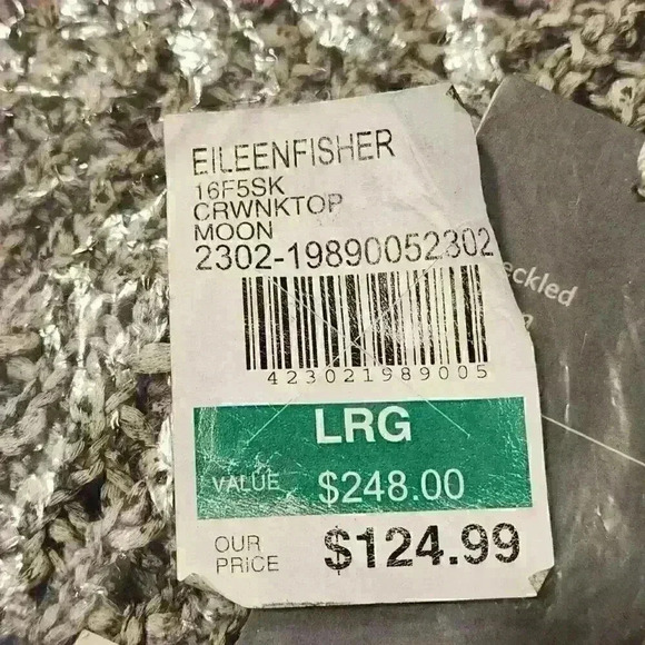 Women's Eileen Fisher Speckled Grey Cotton Crewneck Sweater $248 - Picture 9 of 10